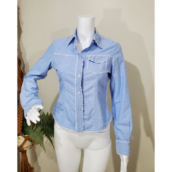 Elevenses Anthropologie Women's Button Down Denim Long Sleeve Top Size 2 - Picture 2 of 9